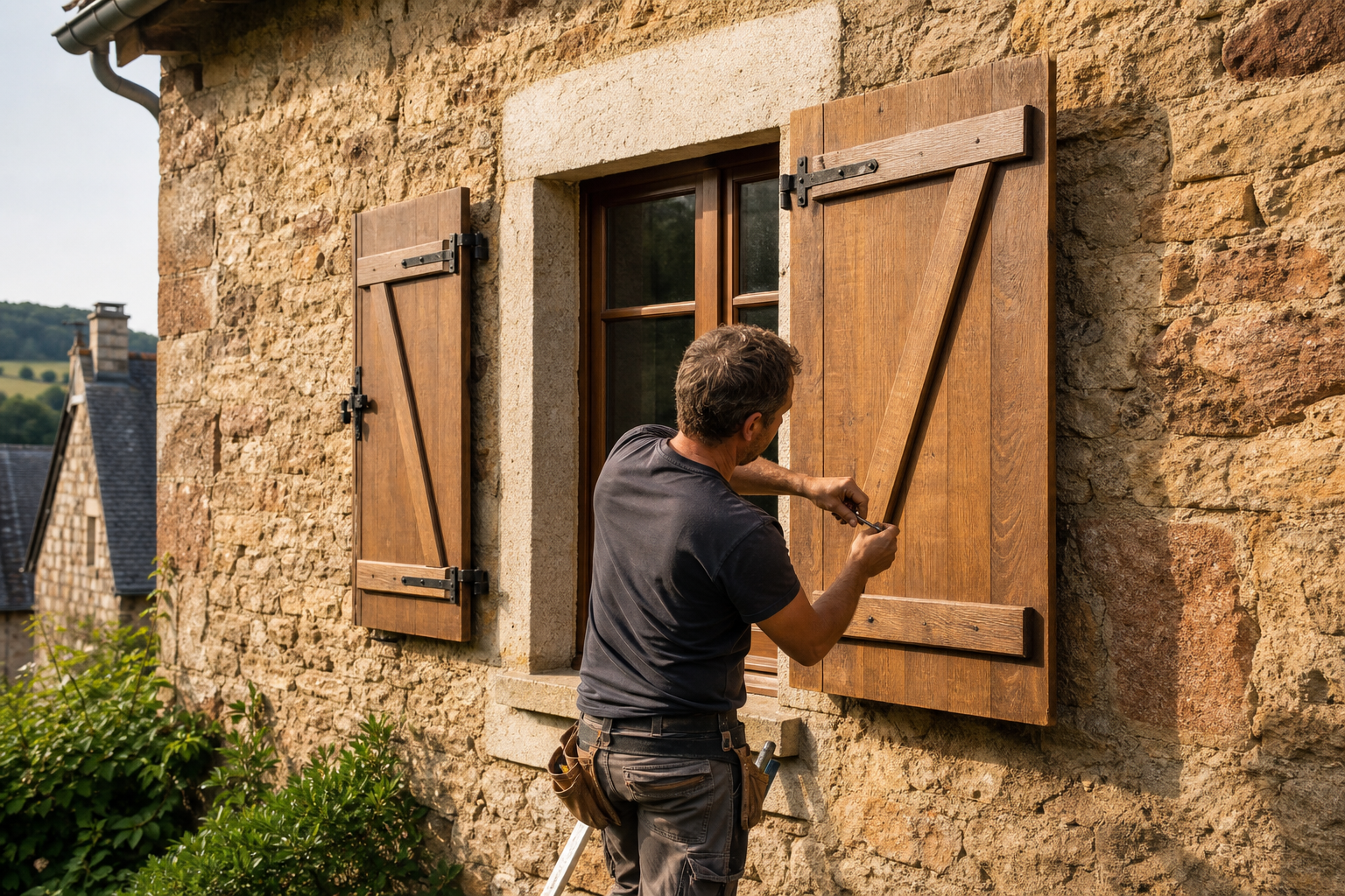 Installation de volets battants sur une façade en pierre à Rodez
